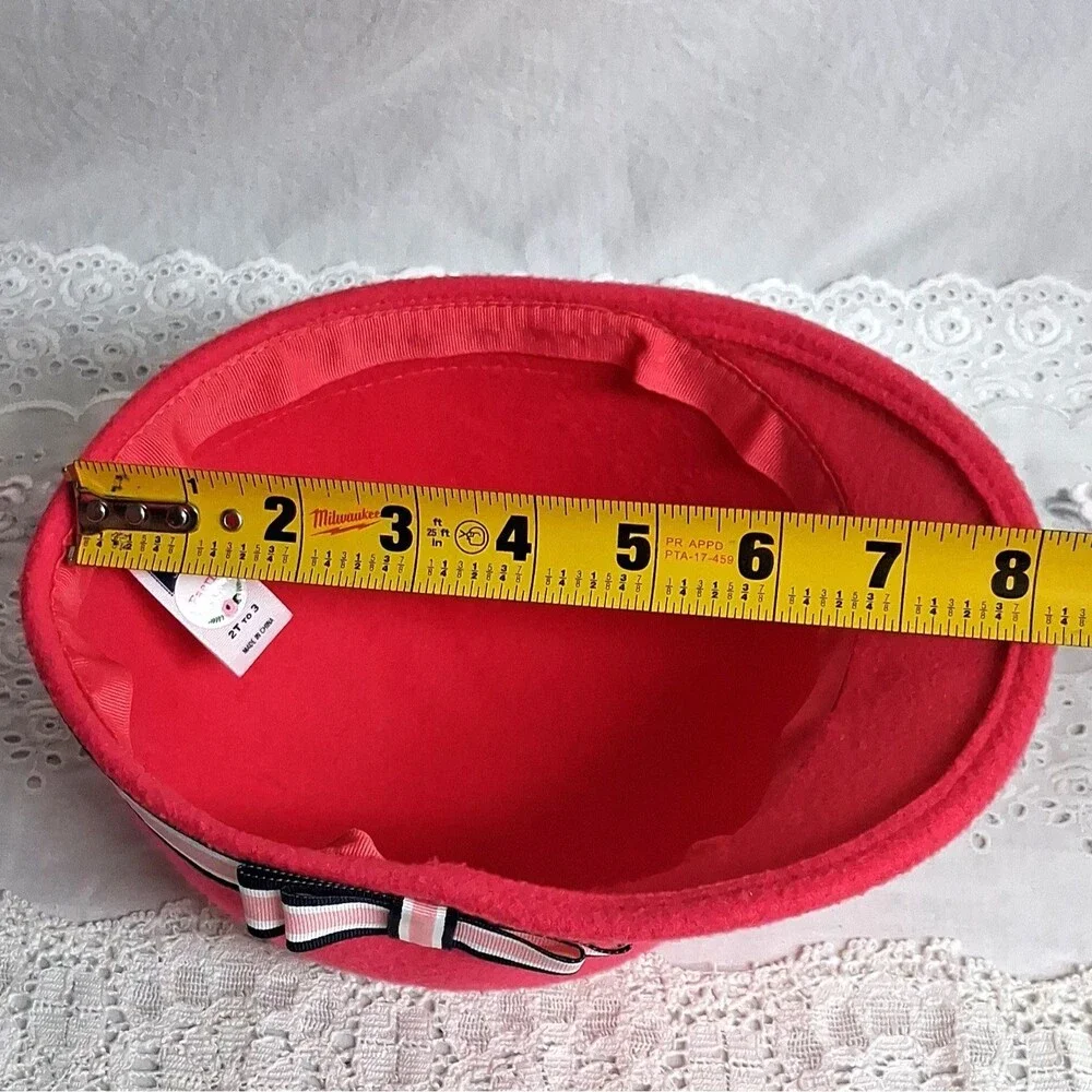 Janie and Jack Faerin Girls 2T-3 Pink Cloche Felt Hat Ribbon Bow